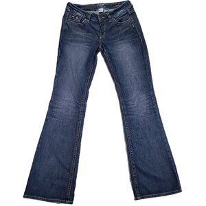 Silver Lola Flared Jean Women 31x34, Tag 29x35 Dark Blue Distressed Low Rise